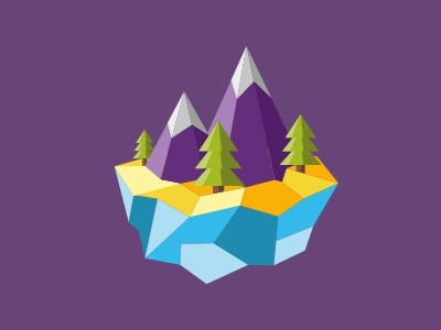 Mountain forest island land landscape mountain mountain dew poligonal purple spruce trees vector