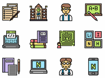 Nerd Filloutline books computer design icon illustration nerd school vector