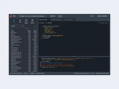 FNA Platform Code Editor b2b code console dark dark ui dashboard editor enterprise navigation ux web