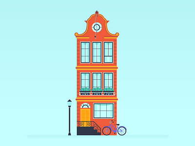 Amsterdam house bike dutch flat flowers house illustration netherlands