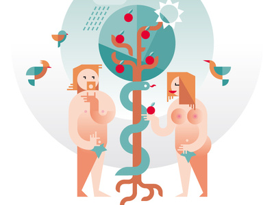 Adam & Eve bible flat illustration shapes vector