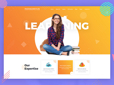 Education & Training Institute Website Template academy creative education institute landing page orange pixelnx psd template school study themeforest ui design yellow