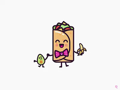 Brand Heroes - Burrito&Avocado avocado banana bow bow tie brand brand hero branding burrito character character art compost hero icon icon design illustration minimal polka polka dots vector water