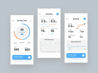 Health App Wireframes v2 app appdesign dashboard exerciseapp health healthapp productdesign uidesign uxdesign wireframes