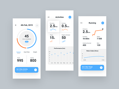 Health App Wireframes v2 app appdesign dashboard exerciseapp health healthapp productdesign uidesign uxdesign wireframes