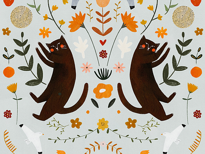 TWIN 🐱🌸🐱 CATS animal animals cat cat illustration illustration illustration art illustrator kids illustration motif motifs pattern pattern design plant plant illustration symetric symetry