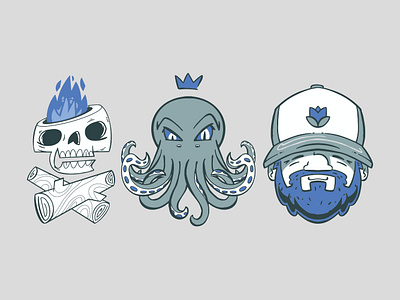 Tablet Testing 3 color apple pencil beard crown drawing fire flatbill illustration octopus simple skull tablet