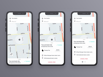 Multiple rides app design drawer ios location location app map mobile navigation pre book ride taxi taxi app ui ux
