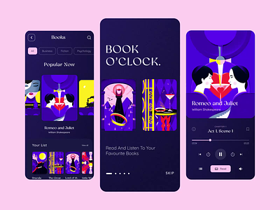 Book O'clock - Mobile Design for eBooks colors ebook illustration illustrator mobile mobile app mobile app with illustration mobile design online book ui ui design ui ux ux design