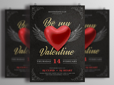 Be My Valentine Party Flyer club club flyer flyer flyer design heart love music party flyer poster poster design red hearts romantic valentine valentine day valentine flyer valentine party