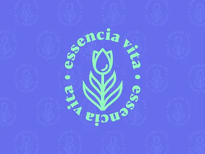 Essencia Vita Secondary badge blue bold drop essential flora flower green health leaf leaves life logo nature oil outline petal plant round