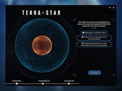 Terra-Star l Interface adobe xd avenir colony concept design design earth future humanity illustration js maquette photoshop planet questions sktech space three.js ui ux webgl