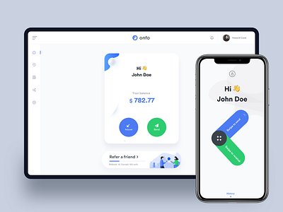 Onfo web and mobile animation app bit bitbucket bitcoin bitcoin services bitcoins block chain block letter clean dashboard design interaction ios johnyvino mobile ui ux