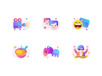 Icon set blue camera classify colorful design icon illustration illustrator movie person purple sketch ui