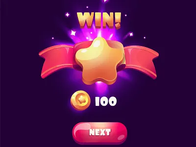 Win game pop-up button colors dark design flat game gui illustration logo modern next ribbon shutterstock stars ui vector win