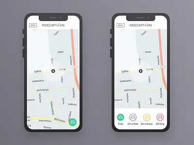 Taxi Driver Statuses app design drawer free ios location map mobile navigation off duty on a break on a ride ride status ui ux