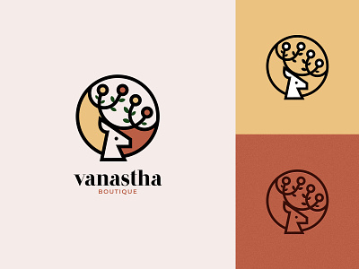 Vanastha Logo animal antelope beautiful boutique buck deer elegant identity logo plant stag tree