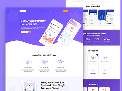 App Landing PSD Template app clean creative design illustration landing page modern ui vector