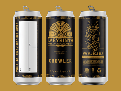 Labyrinth Brewing Company Crowler Label Design art badge design badge logo beer beerlabel branding canart craft beer craftbeer design graphics design hops illustration ipa logo logo design minotaur package package design packaging