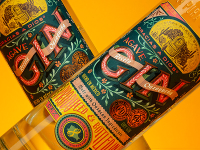 Gracias a Dios Gin Label branding design gin illustration label lettering letters logo logotype mexican mexico packaging packaging design script type typography