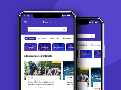 Sport Event listing adobe blue business clean concept creative design designer dribbble dribbble best shot illustration inspiration landingpage minimal mobile app mobileui portfolio simple design ui ui design