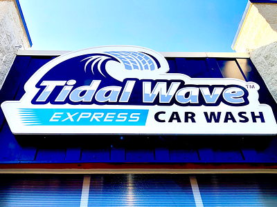 Tidal Wave Express Car Wash logo and sign