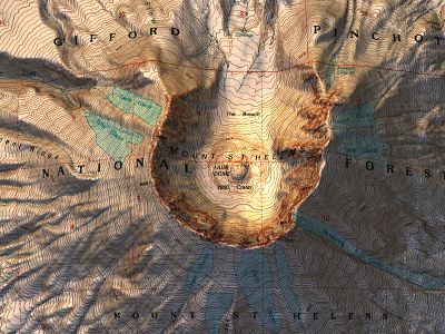 Close up of Mount St Helens cartography design maps