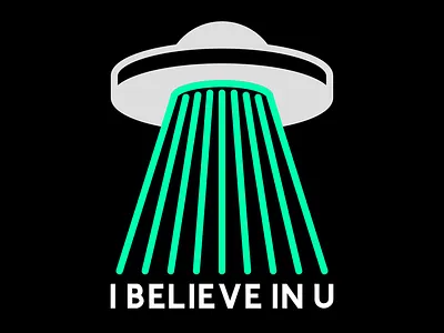 Believe black grey illustration linework minimal mint teal ufo vector