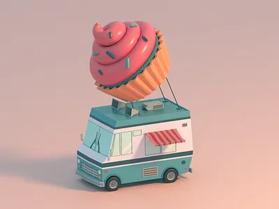Cupcake Truck_2 3d 3dsmax cupcake illustration isometric lowpoly lowpolyart minimalist truck