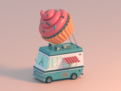 Cupcake Truck_2 3d 3dsmax cupcake illustration isometric lowpoly lowpolyart minimalist truck