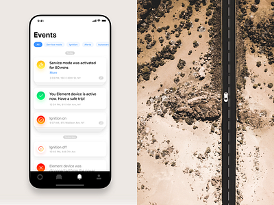 Element / events app auto automative clean connected car iphone smart car ui