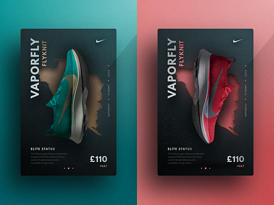 Vaporfly Flyknit Elite app banner branding cards ui clean color crypto dark depth ecommerce gradient landing logo minimal nike shadow shoes simple sports website