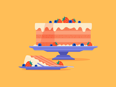 Cake blueberry cake dessert flat food illustration strawberry vector