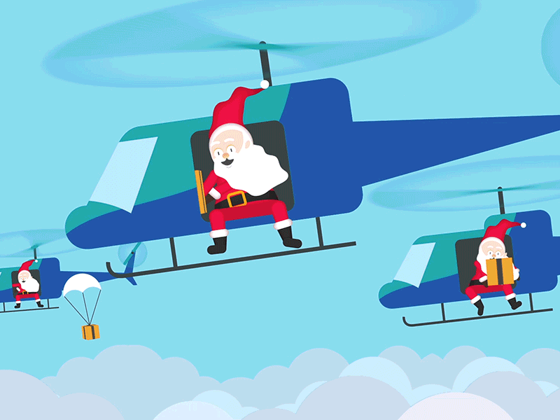 Secret Santa 2d adobe after effects animation christmas digital art gif gifts helicopter illustration loop mograph motion graphics santa claus secret santa vector