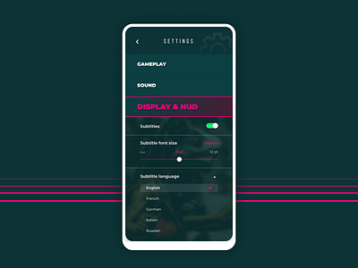 Daily UI 007 - Settings daily ui daily ui 007 dark theme figma game game app options settings subtitles ui