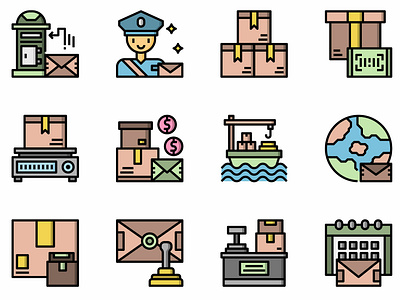 Postal Office Filloutline computer design flat icon icons illustration lifestyle postal office