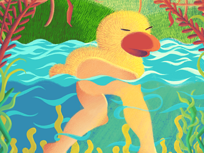 Leggy Duckling beautiful bird colorful duck duckling ducks freedom fun happiness illustration imaginary leggy legs paddle paddling surreal swim swimming texture water