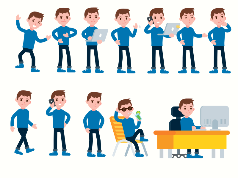 Male Bundle 2d 2d animation after effects animation character character animation flat gif motion