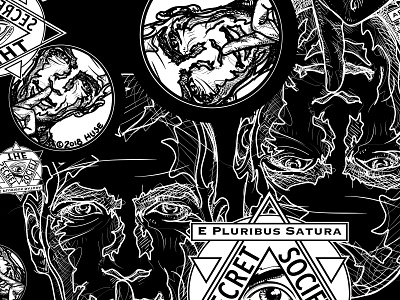 a detail, a Three Element Secret Society Repeat black and white bw dark edhuse funny line drawing sarcasm secret society shh