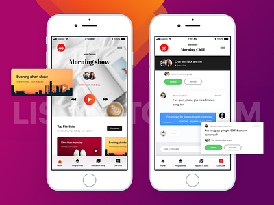 Conceptual online radio player mobile app design chat ios iphonex mobile app music online radio player radio radio app
