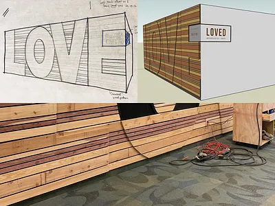 Bent Tree art church design environment design environmental environmental graphics facility installation interior design love typography wall wall art wood