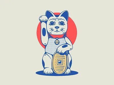 Maneki Neko art cartoon cat character coin design doll icon illustration japan japanese logo print retro statue vector vintage