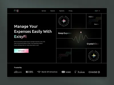 Landing Page : Expense Tracker Services black dark expense tracker expenses gradient hero hero section landing page manage tracker web web design web ui website website design