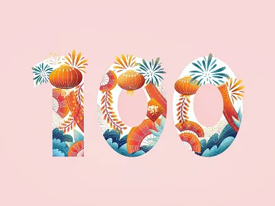 (91/100) This is my 100 Dribbble shot!!! 100 celebration chinese chinese new year chinesenewyear dribbble number