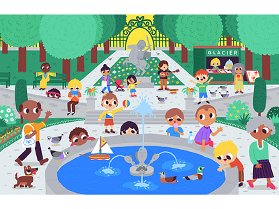 Le jardin du Luxembourg à Paris boat fountain illustration illustrator jardin luxembourg parc paris people vector art vector artwork