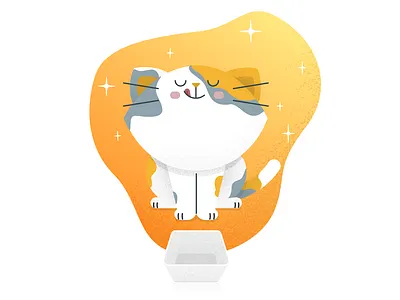 Satisfied Kitty blue grey bowl calico cat kitty kitty illustration orange wet food
