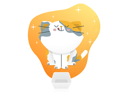 Satisfied Kitty blue grey bowl calico cat kitty kitty illustration orange wet food