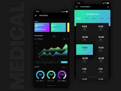 Medical App app appointment artwork branding dashboard design flat gradient graphs health app icon illustration interactiondesign medical medical app piechart typography ui ux vector