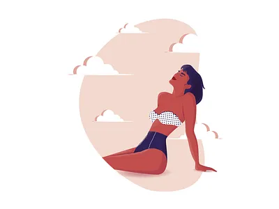 summer girl beach blue character cloud design girl holiday illustration pink sand sea summer sun swim swiming swimsuit vector