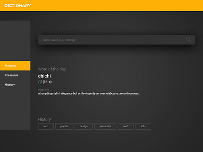 Dictionary android app audio buttons chips close dictionary font ios app mobile search tabs tags text trending ui typography ui ui ux design uidesign web design yellow